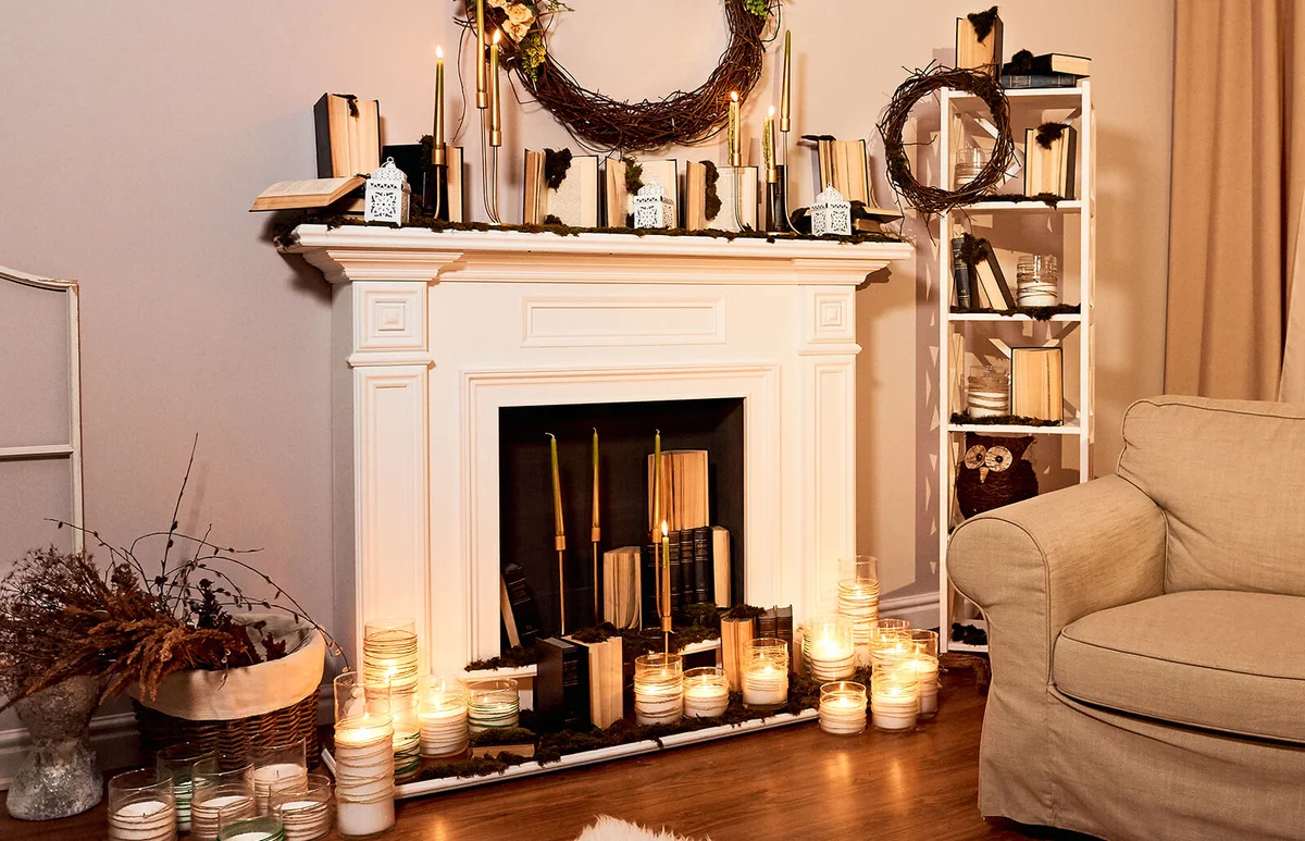 Fireplace Library by Candlelight