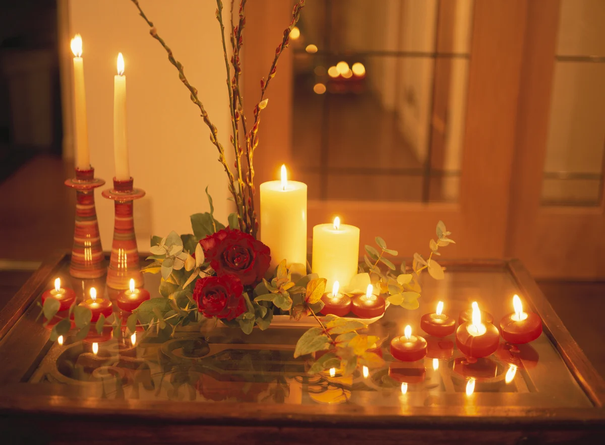 Table set for Christmas with candles and centerpiece