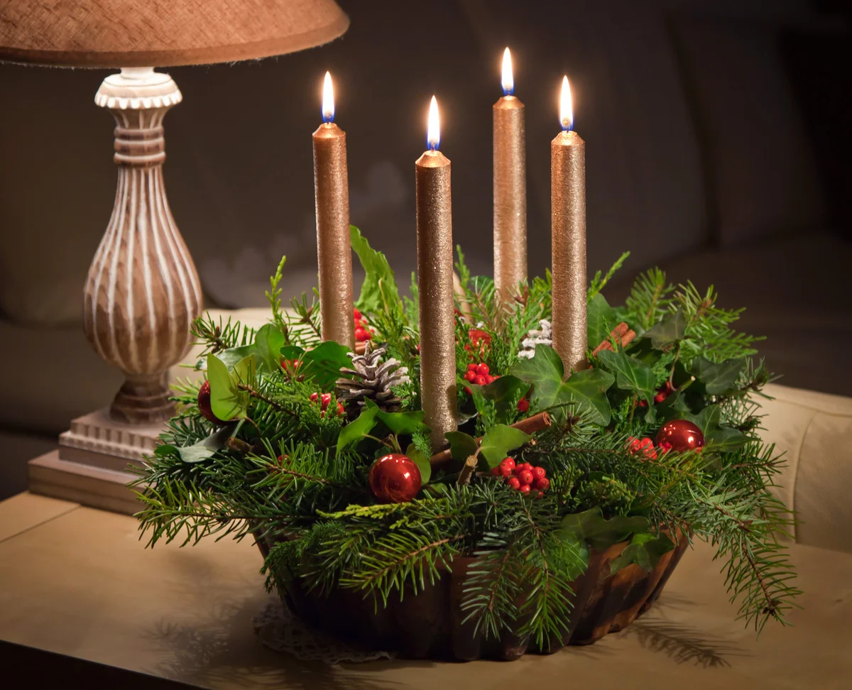 Christmas gold taper candle decoration