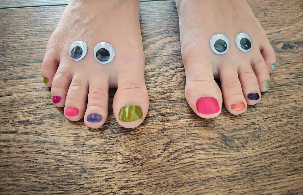 Googly eyes and painted toes