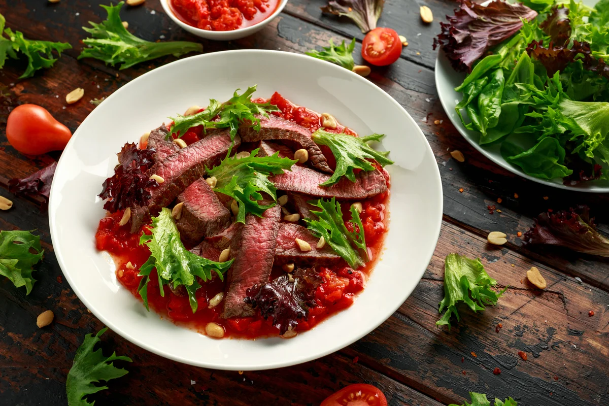 Steak with romesco sauce
