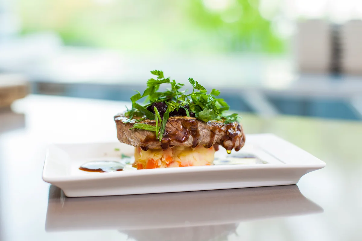 Steak with microgreen salad