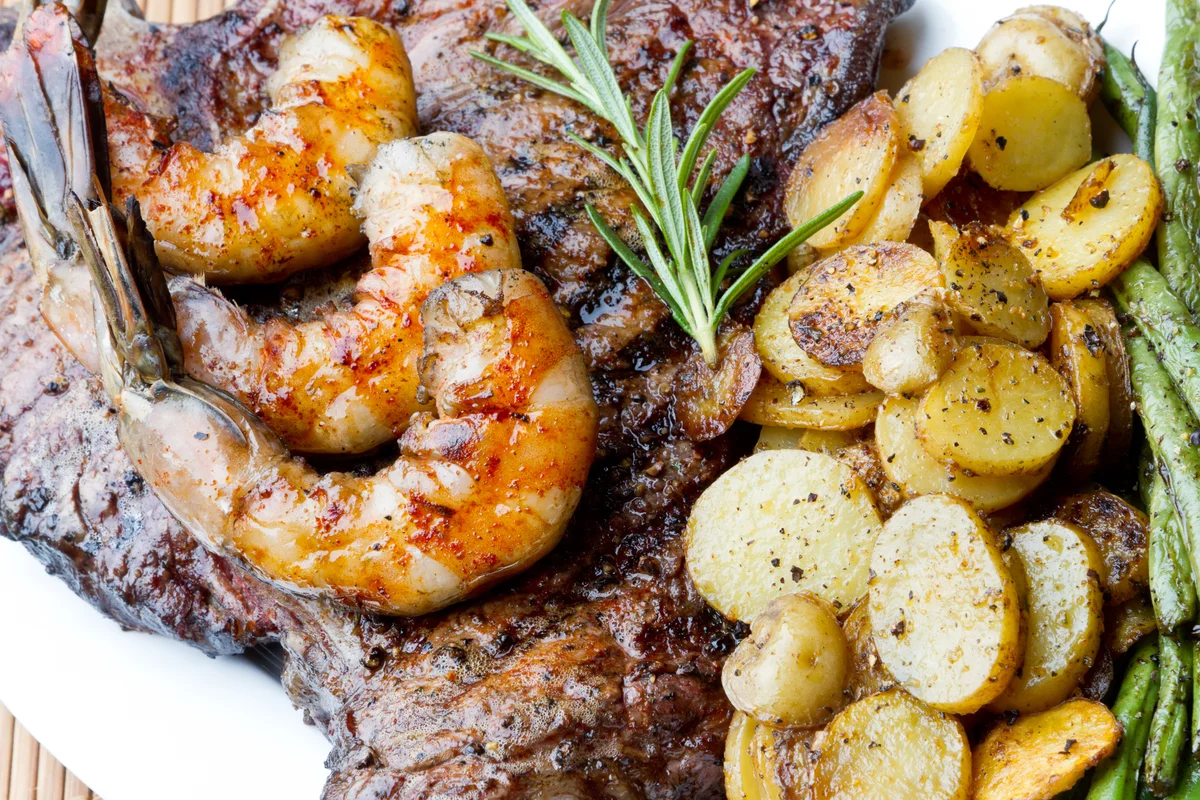 surf and turf with shrimp