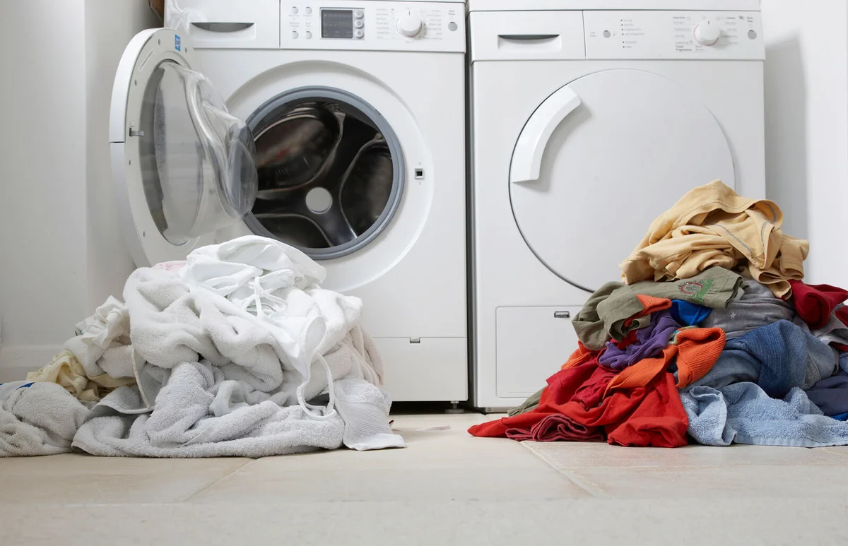 one colored one white pile of washing