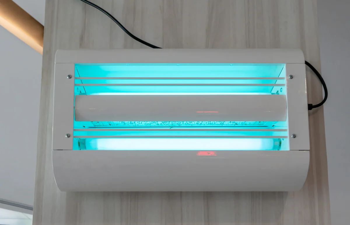 Electric fly and insect killer with blue and green UV lamp