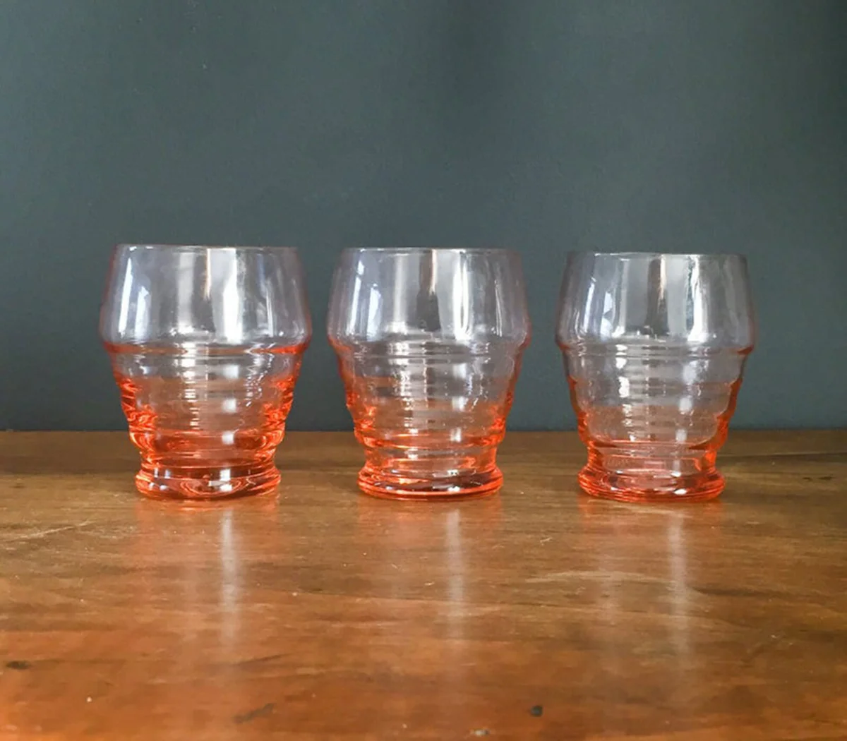 Set of 3 French Vintage Art Deco Pink Depressionglass Drinking Glasses