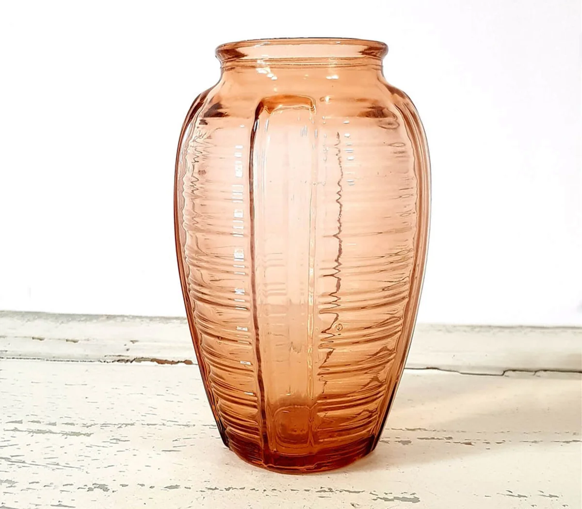 Large Art Deco Pink Glass Vase Vintage Blush Pink Depression Vase