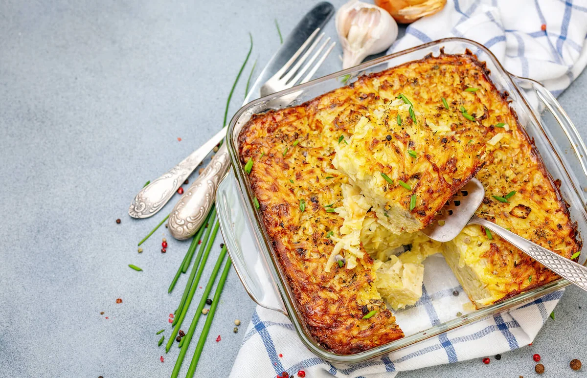 Homemade potato kugel is a dish of jewish cuisine