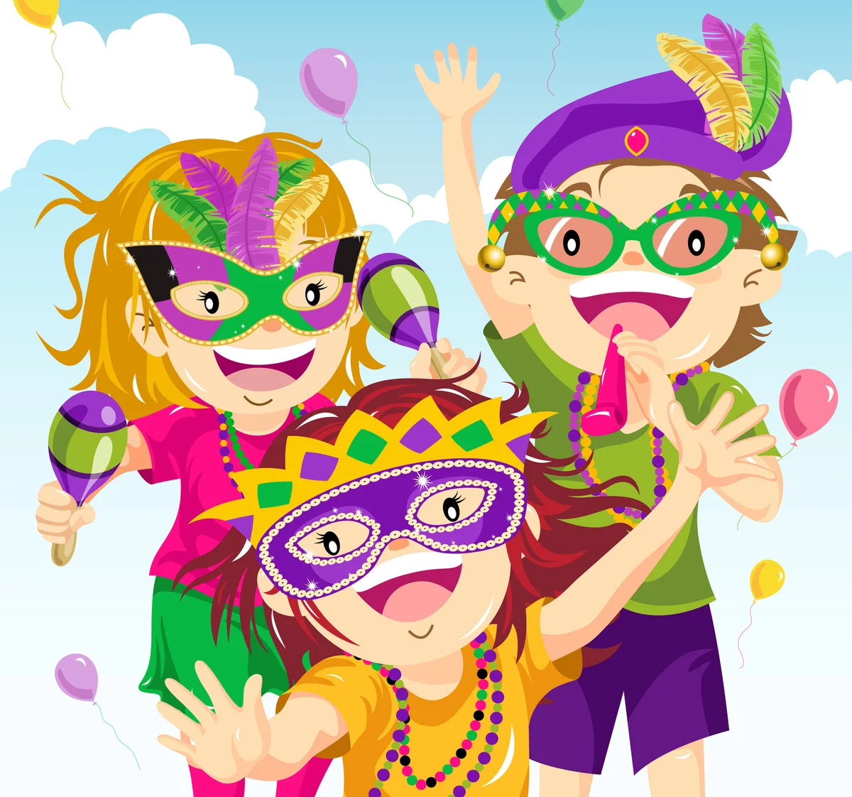 Kids dressing up in Mardi Gras parade