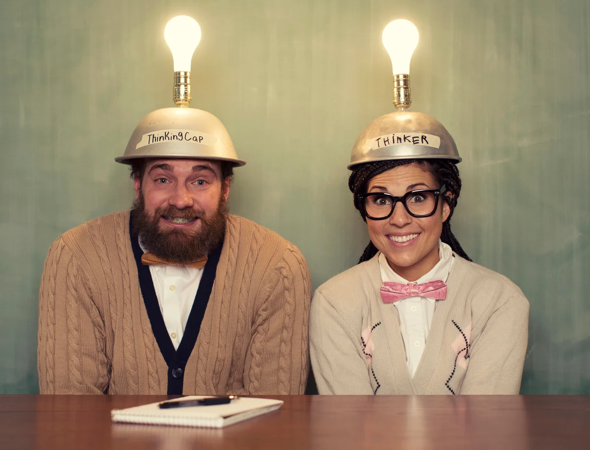 Couple with thinking caps on