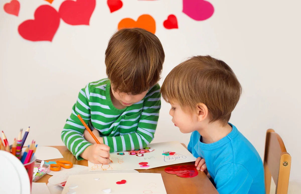 Kids engaged in Valentine's Day Arts with Hearts