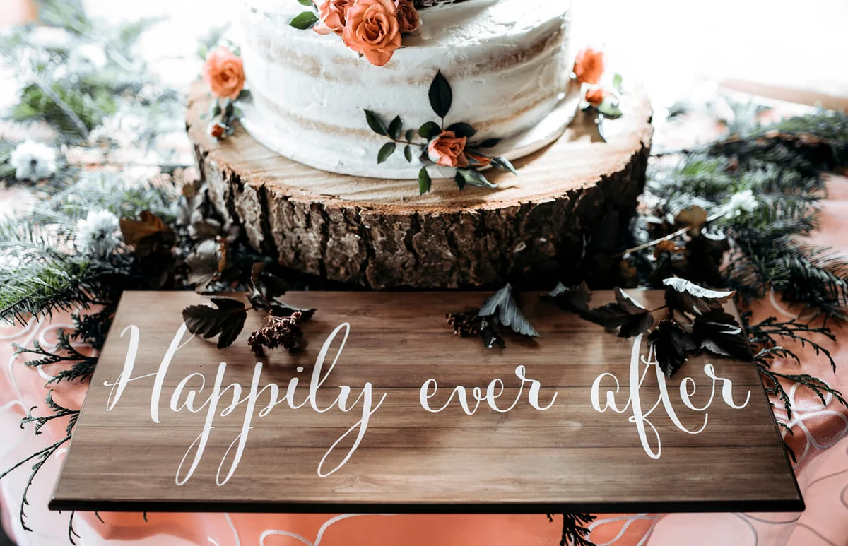 High angle view of wedding cake on table