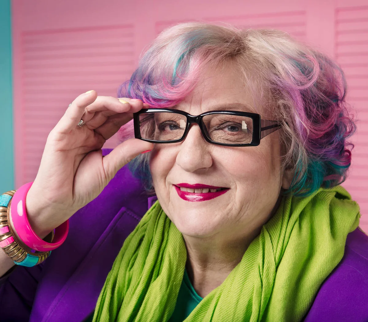stylish senior woman wearing prescription glasses