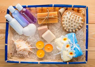 Spa basket with candles and soaps