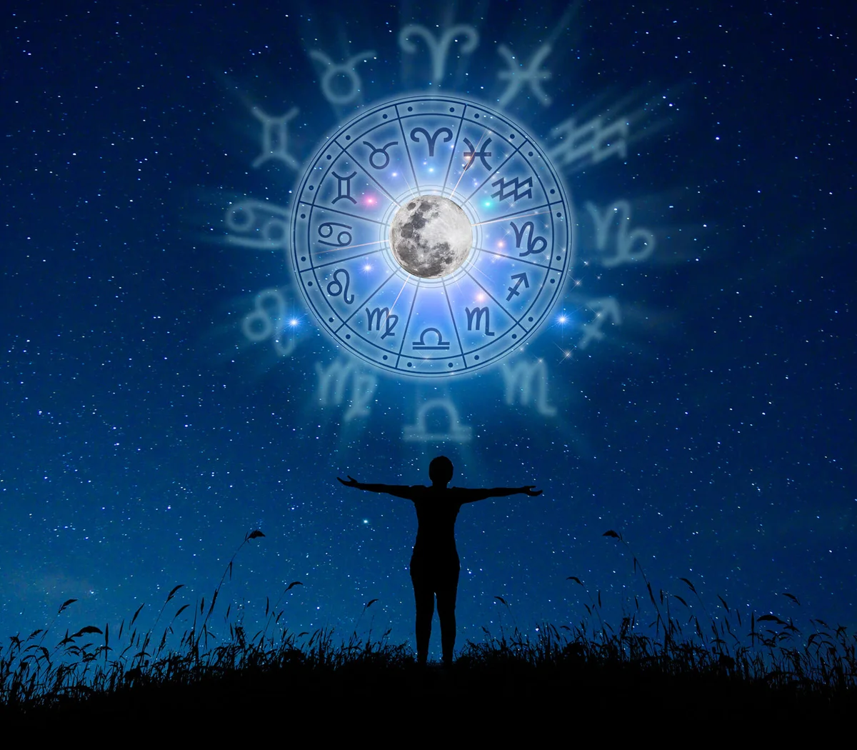 Zodiac signs inside of horoscope circle