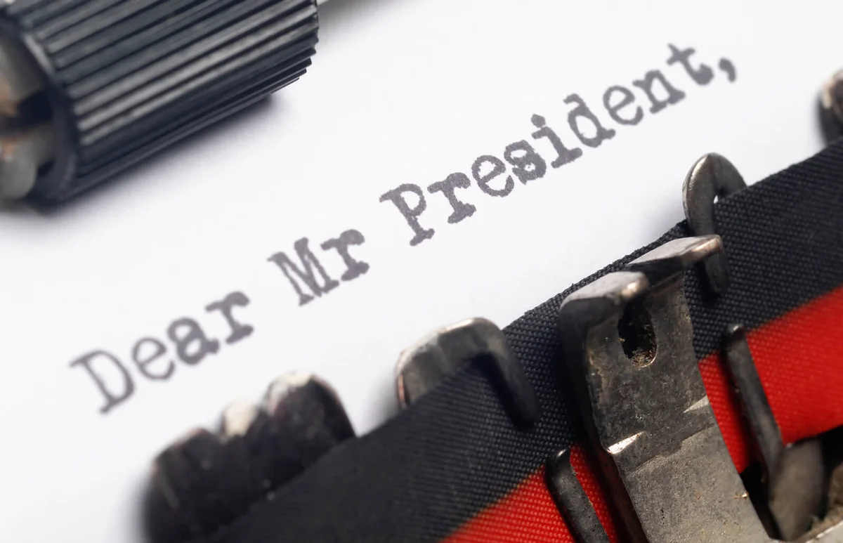 "Dear Mr President" typed by an old grungy typewriter