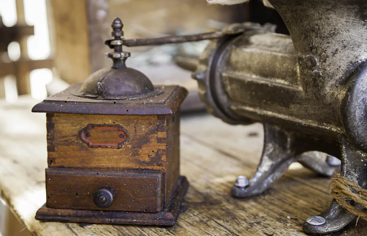 Old Coffee Grinder On Table