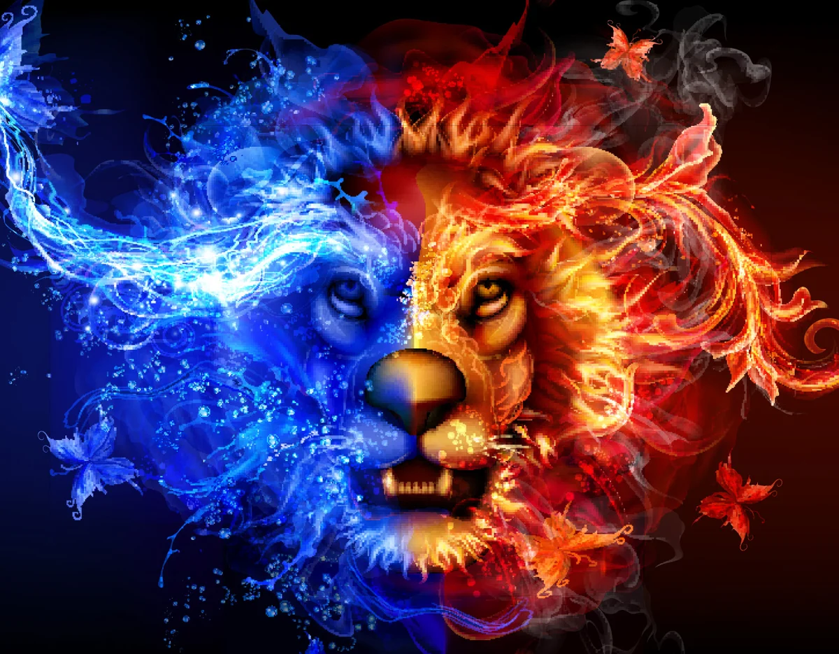Abstract Fire and water lion