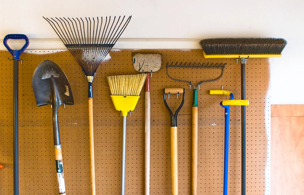 Household and Garden Tools stored in garage