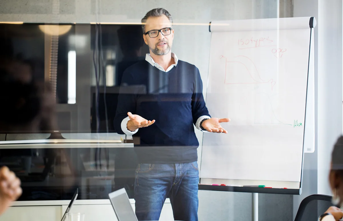 Mature businessman giving presentation