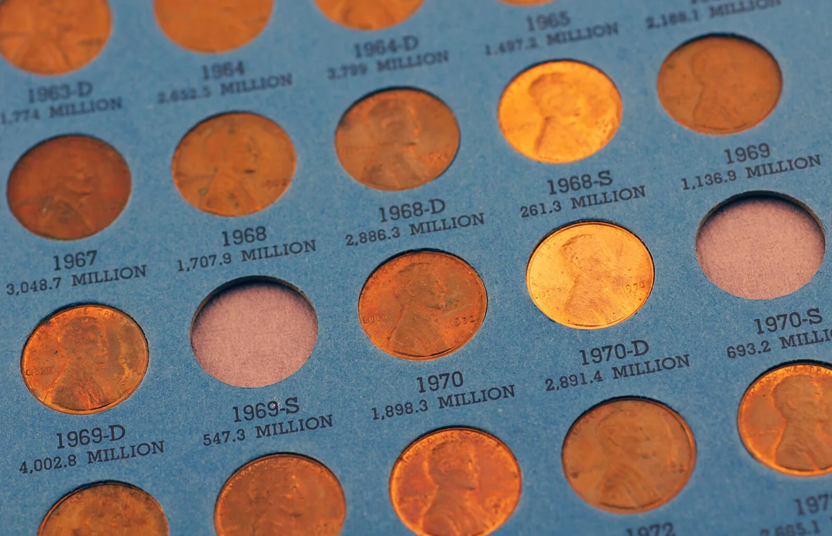 United States pennies in a collector's booklet