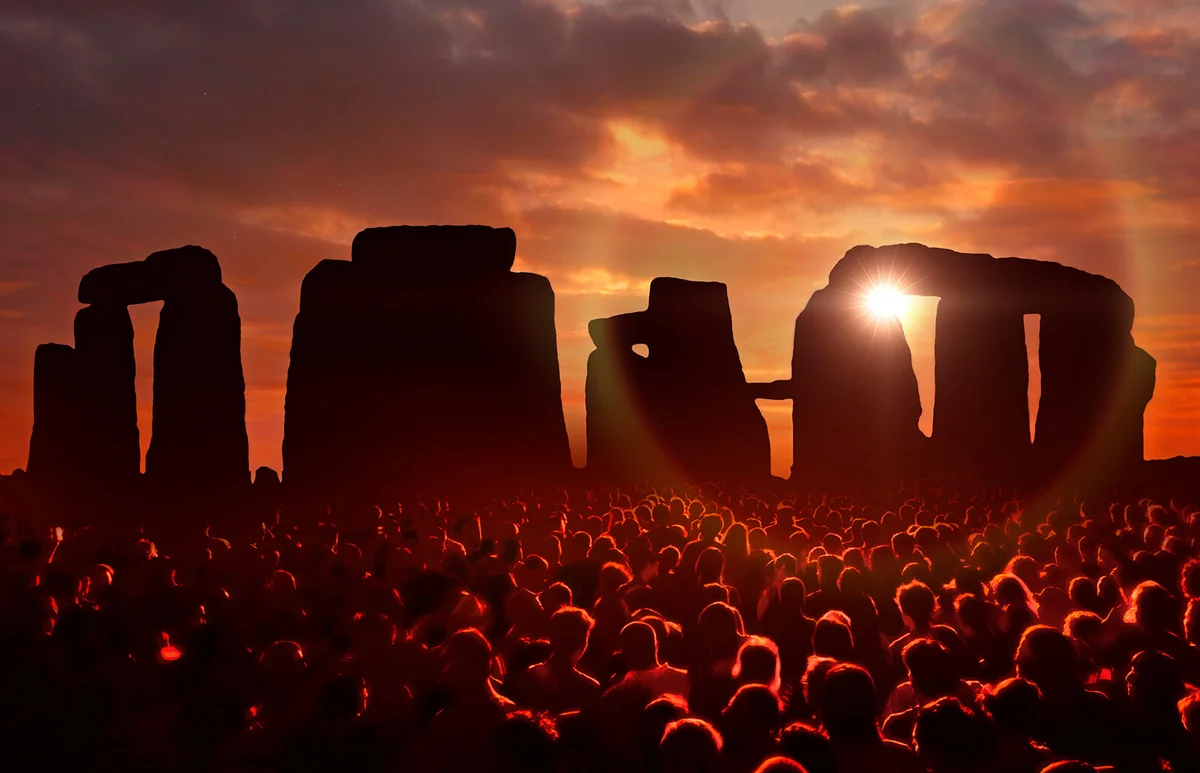 People gathered at Stonehenge