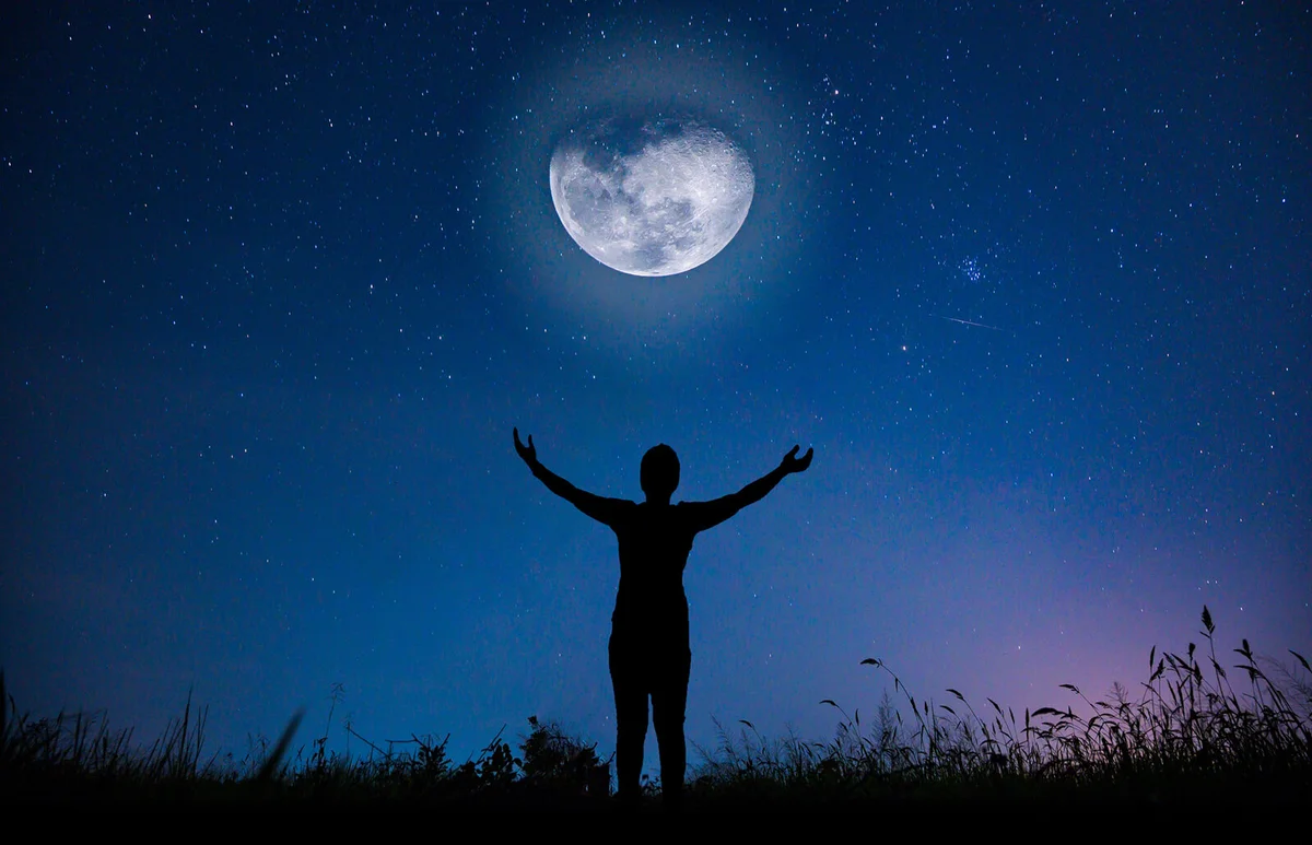 looking at the full moon on the night