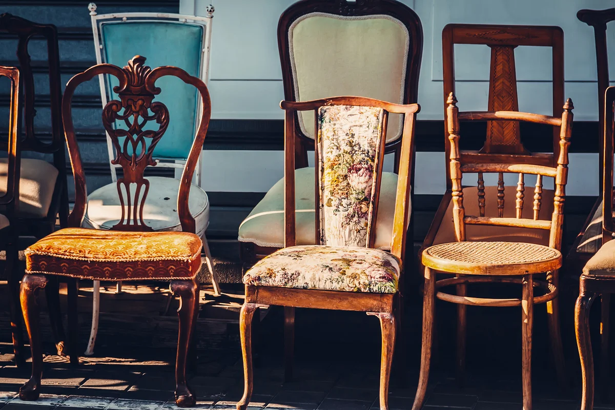 Vintage chairs for sale on flea market