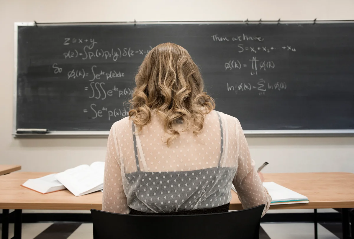 student working in classroom