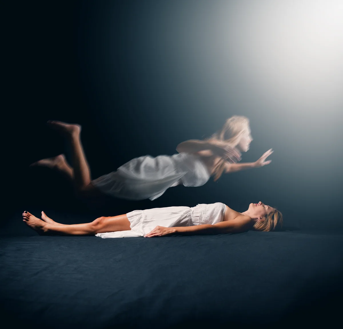 Woman experiencing out-of-body experience