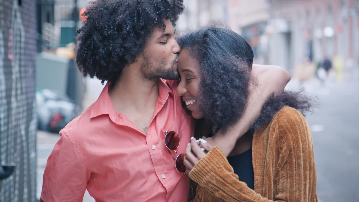 Man and woman in love laughing
