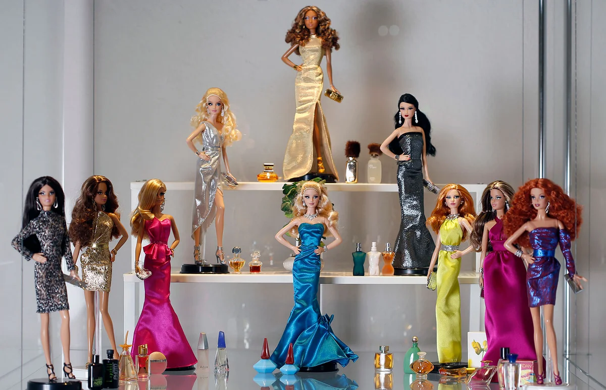 Barbie dolls in evening dresses are displayed - Getty Editorial