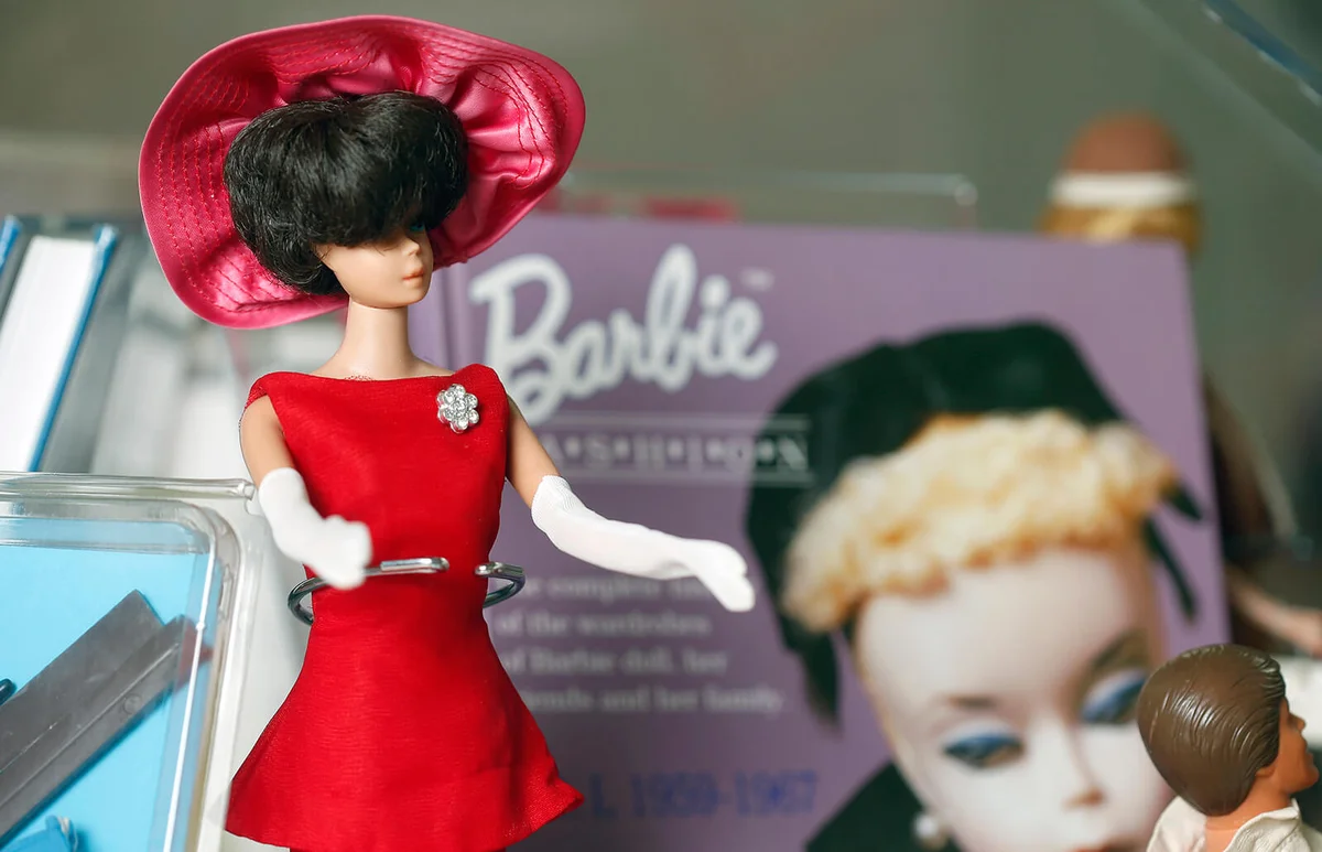 Barbie doll is displayed during an exceptional exhibition dedicated to the Barbie doll at "La Nef des jouets" - Editorial Use