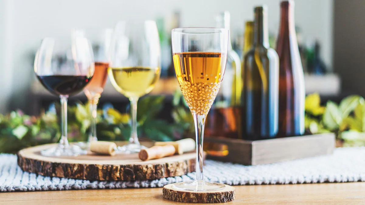 Wine tasting theme with various bottles of wine and glasses