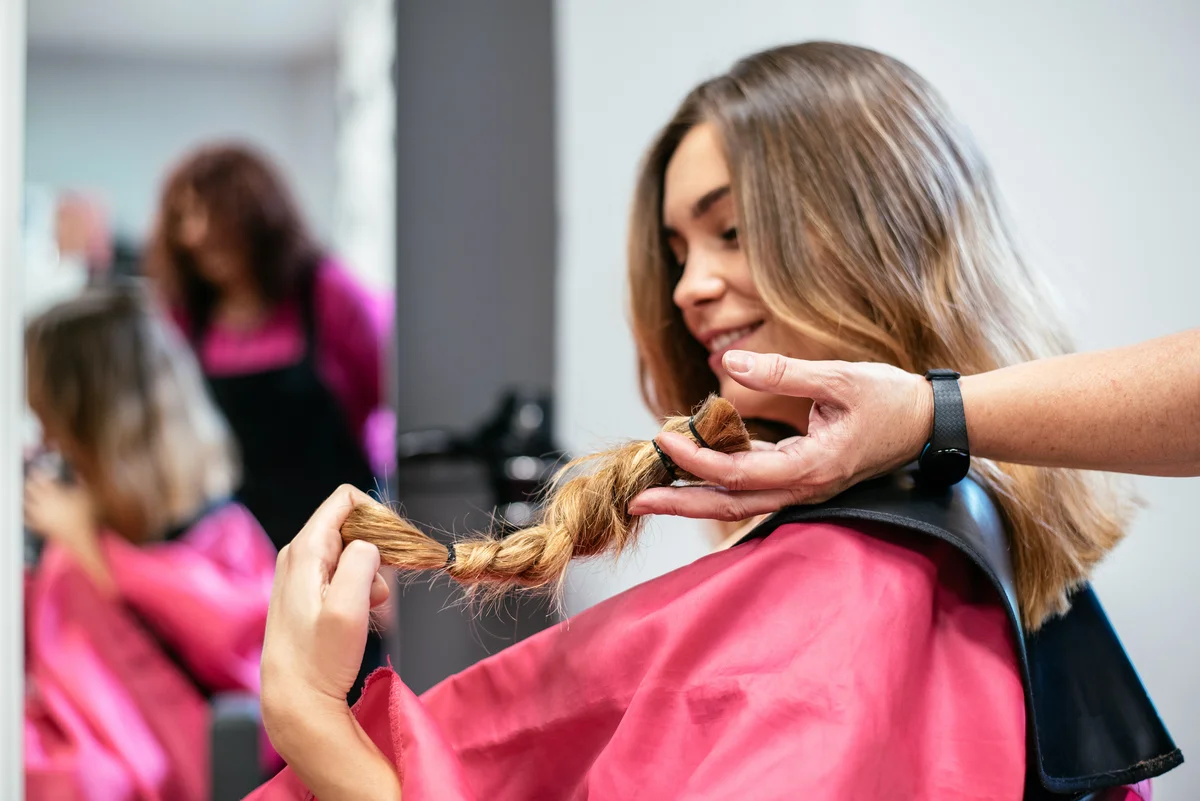 Woman donating hair