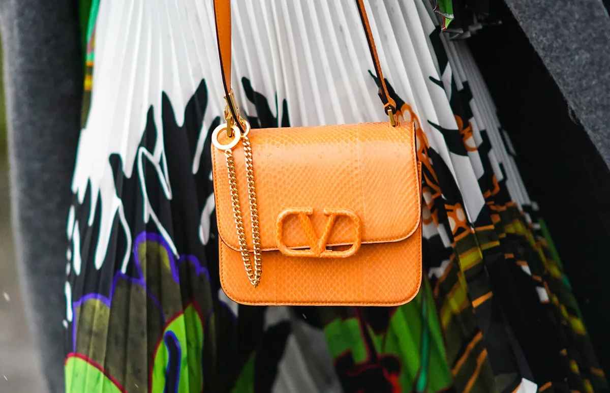 orange Valentino leather bag - Getty Editorial Images