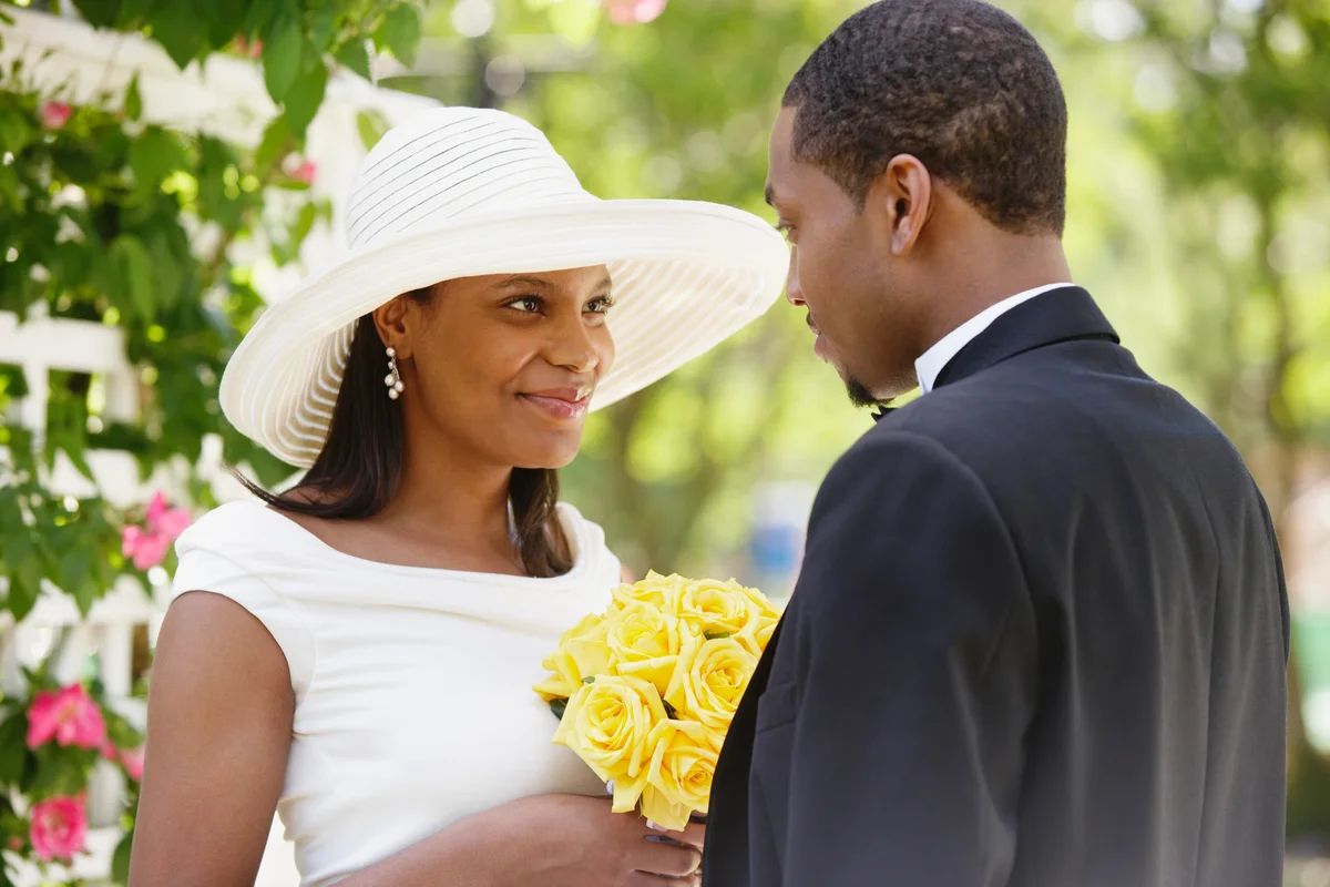 Bride and groom exchanging wedding vows