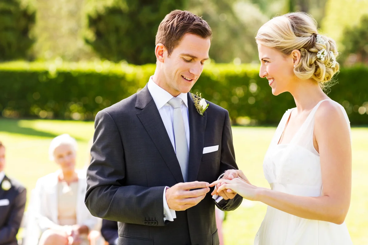 Bride and groom saying wedding vows