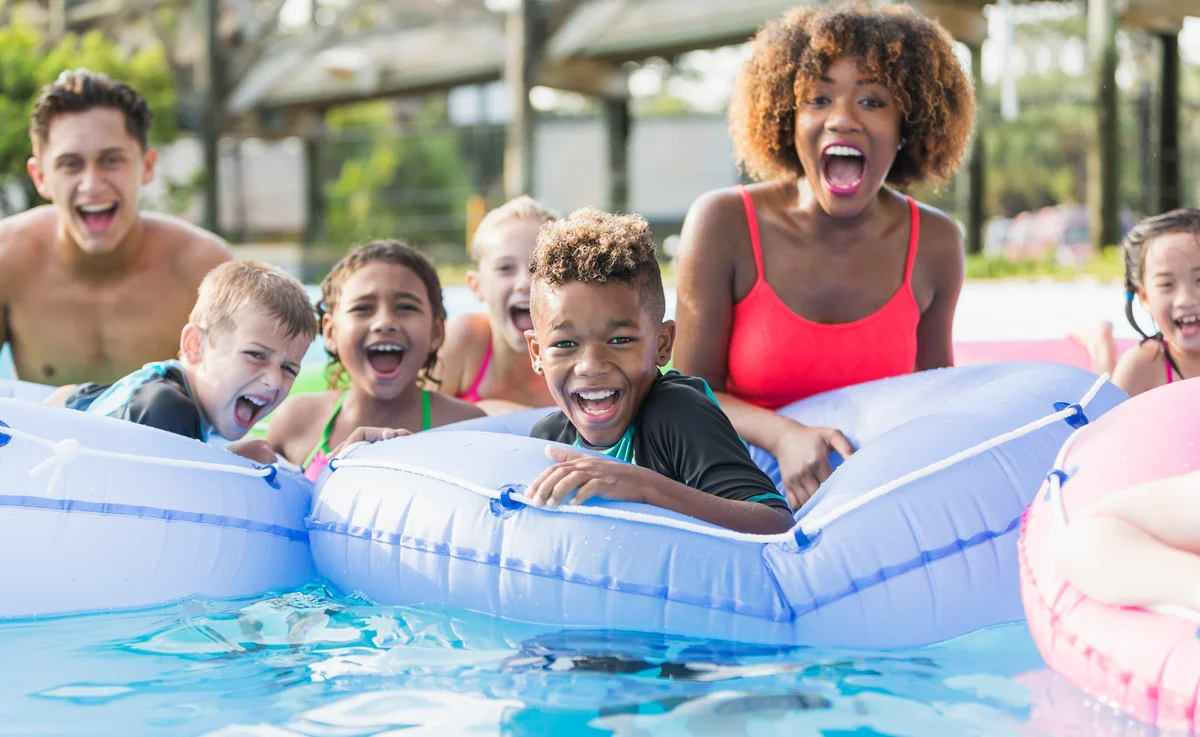 Diverse group enjoying day at the pool