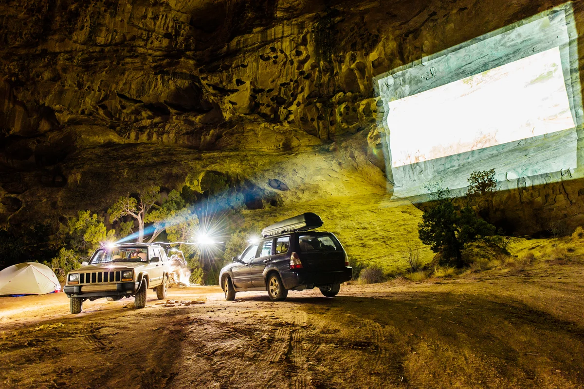 Offroad vehicles using projector onto rockface