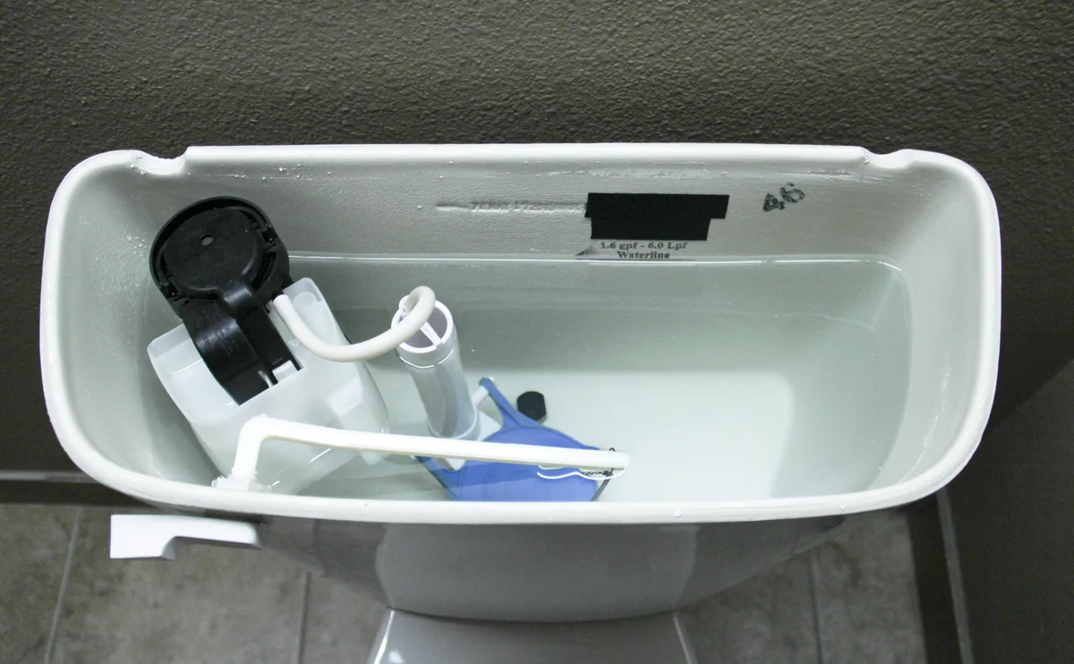 Inner workings of a toilet tank