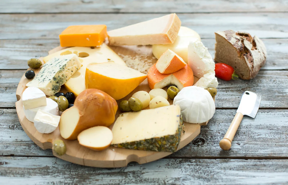 Cheese platter with different sorts of cheese