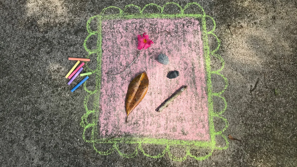 Found Art Frame Sidewalk Chalk Art