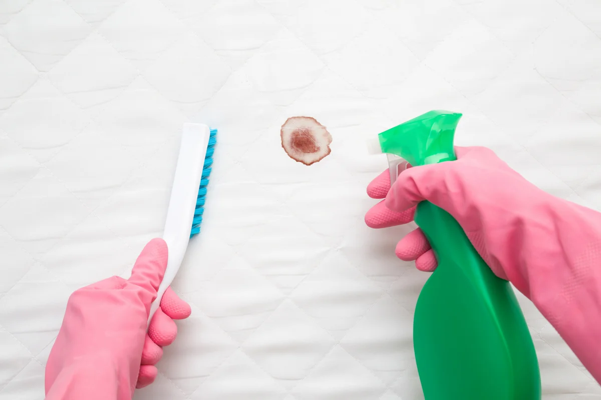 Cleaning and removing blood stains on a mattress