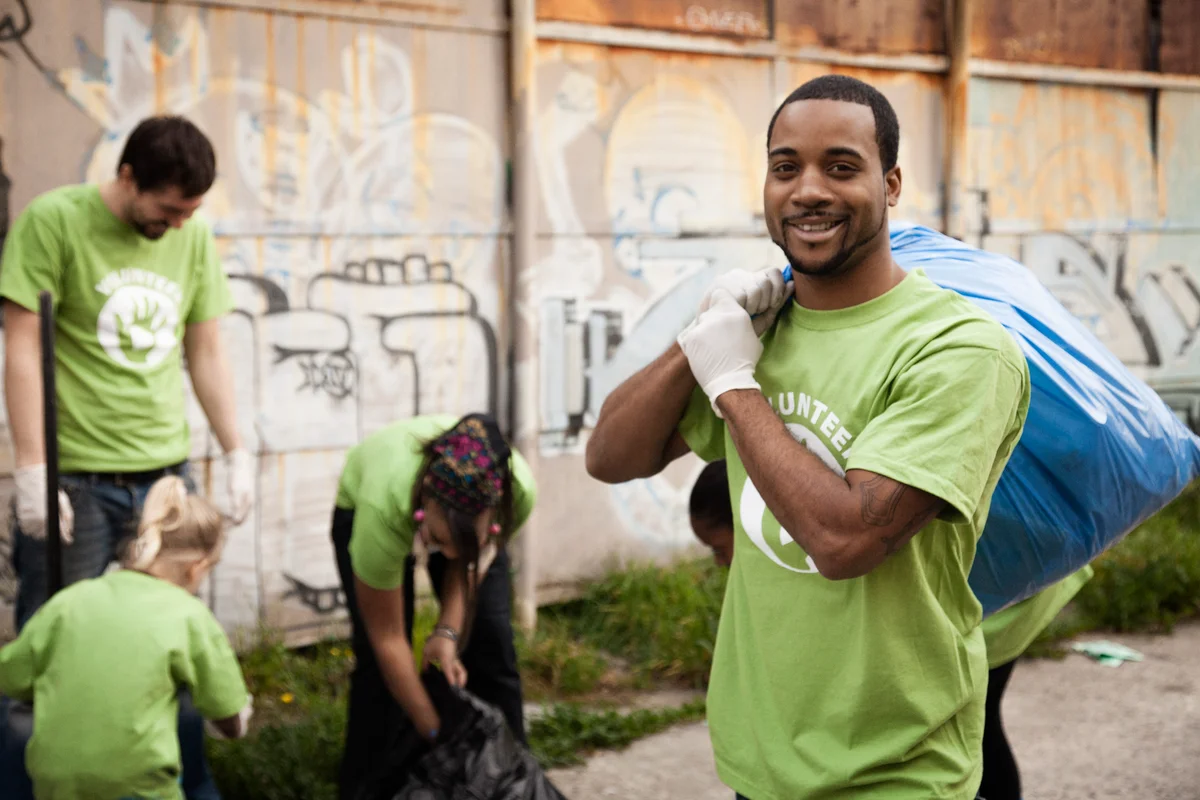 Volunteers picking up trash