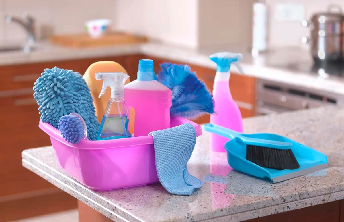 Spring cleaning equipment in kitchen