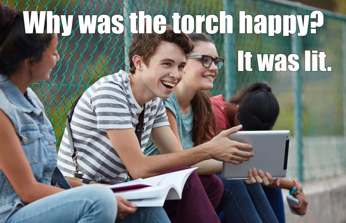 Friends laughing together at school
