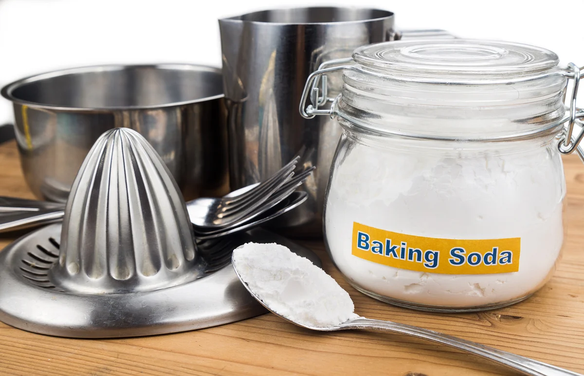 Baking soda effective polish of metal kitchenwares
