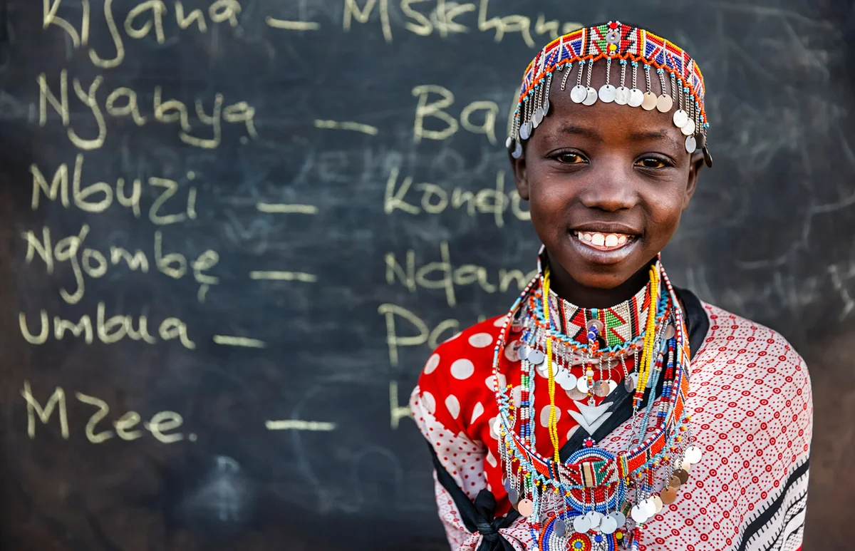 Little African girl during Swahili language class