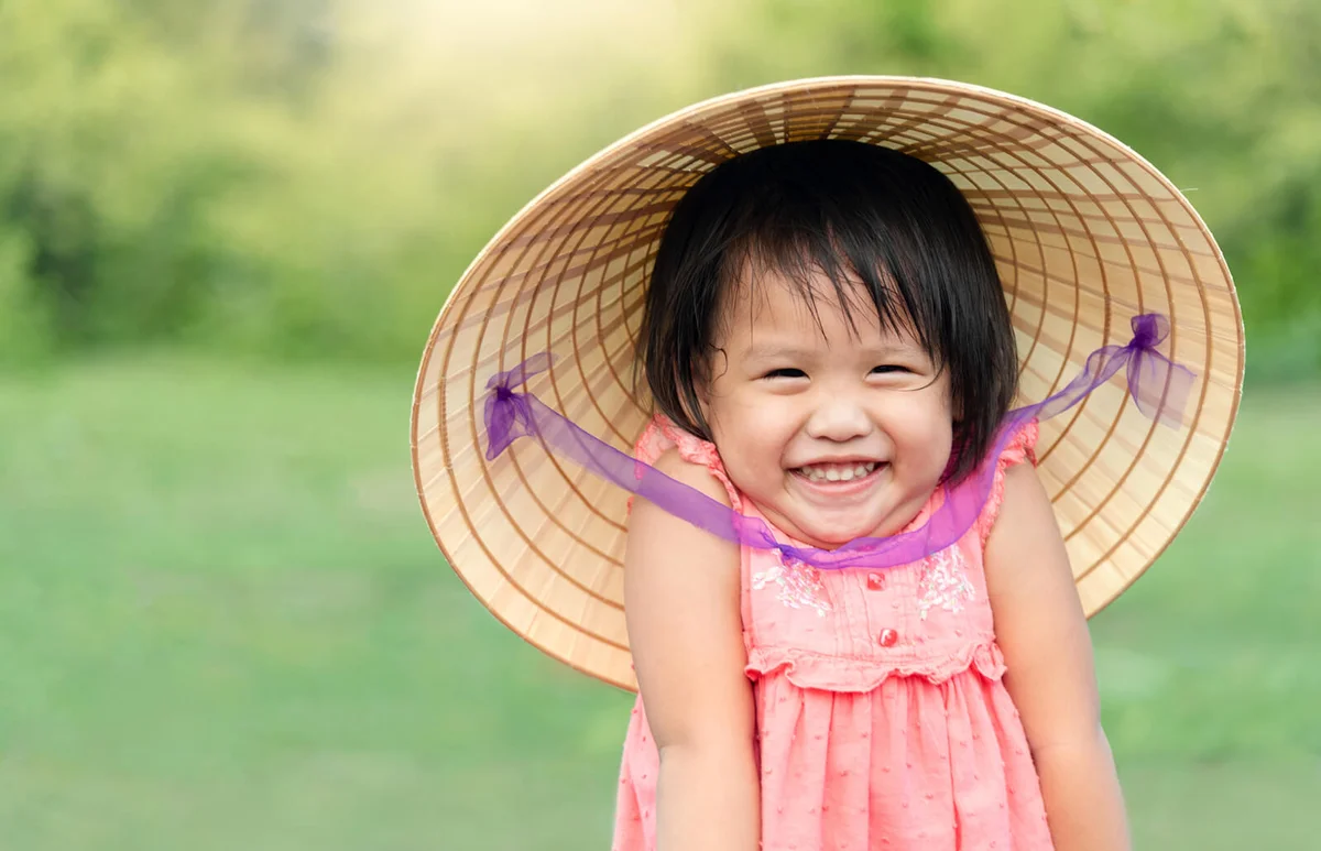 Vietnam Child Smile hat style Kid Vietnamese happy